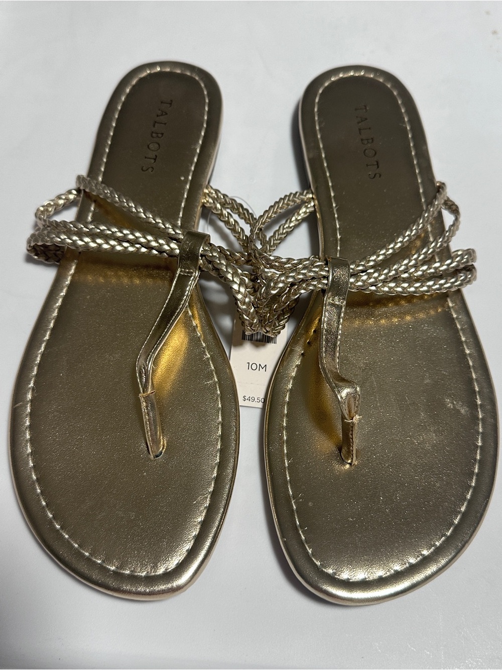 Talbots Metallic Gold Braided Toe-Post Sandals Size 10M NWT